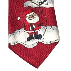 Hallmark Christmas Collection Novelty Tie 1990's Santa Golfing Rudolph 59"